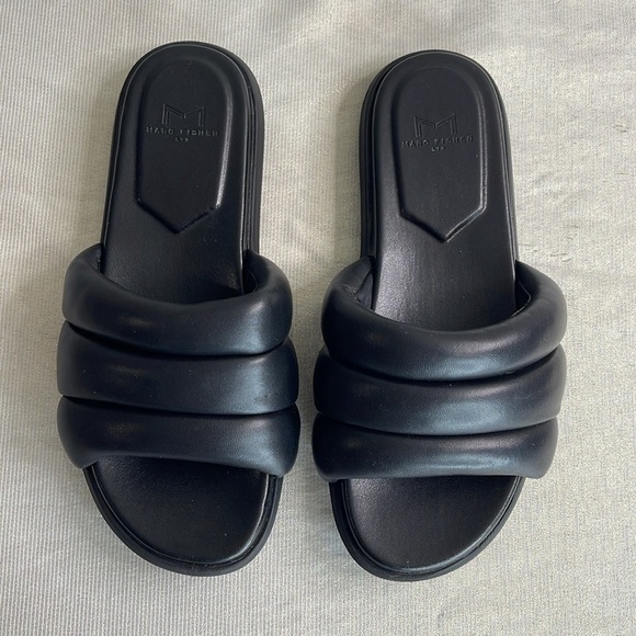 Marc Fisher Yessy Padded Black Leather Slide Sandals Size 7 - Picture 6 of 11